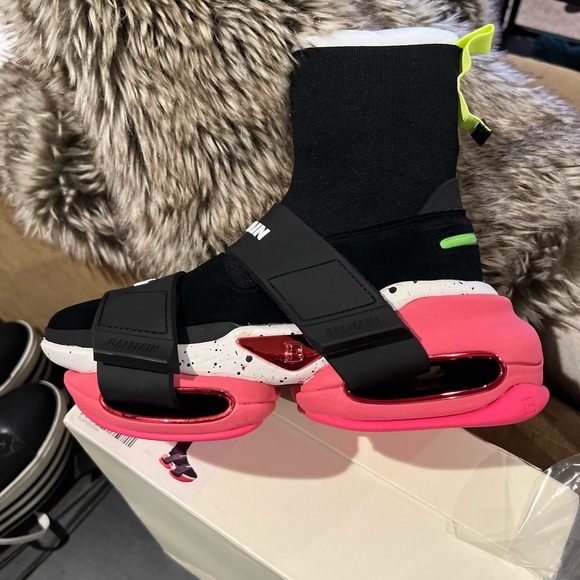 Brand New in box Balmain sneakers size 34 Euro. Black, white, pink & neon green. - Picture 3 of 4